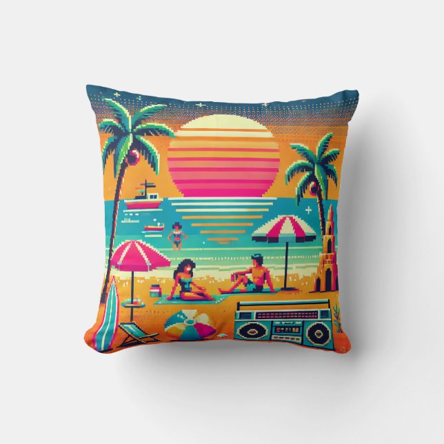 Beach Vacation Throw Pillow (Front)