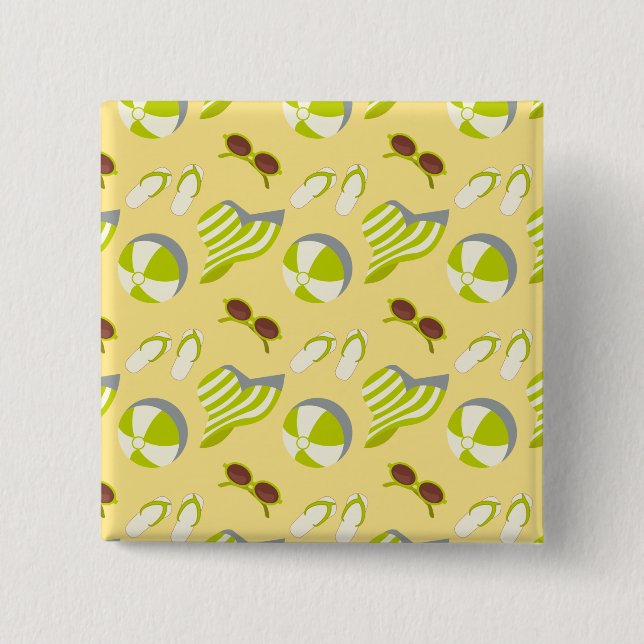 Beach vacay pattern with sunglasses and sun hat  2 inch square button (Front)