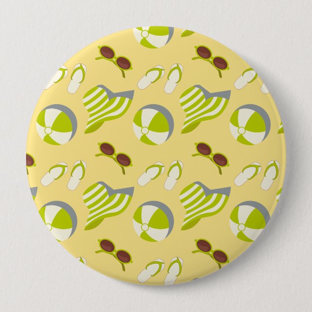 Beach vacay pattern with sunglasses and sun hat  4 inch round button (Front)