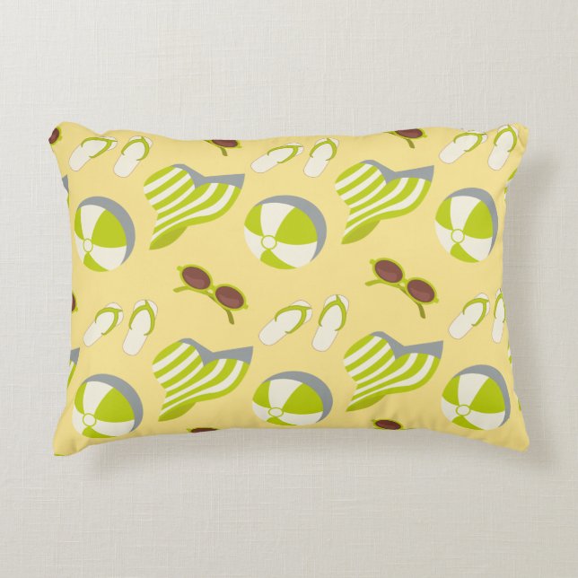Beach vacay pattern with sunglasses and sun hat  accent pillow (Front)
