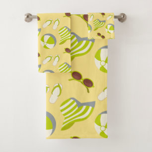 Beach vacay pattern with sunglasses and sun hat  bath towel set