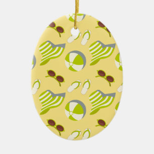 Beach vacay pattern with sunglasses and sun hat ceramic ornament