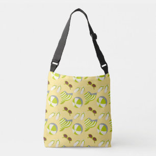 Beach vacay pattern with sunglasses and sun hat crossbody bag