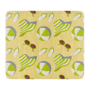 Beach vacay pattern with sunglasses and sun hat  cutting board