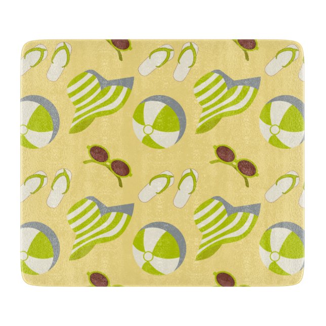 Beach vacay pattern with sunglasses and sun hat  cutting board (Front)