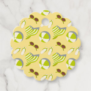 Beach vacay pattern with sunglasses and sun hat  favour tags
