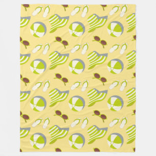 Beach vacay pattern with sunglasses and sun hat   fleece blanket