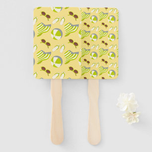 Beach vacay pattern with sunglasses and sun hat h hand fan