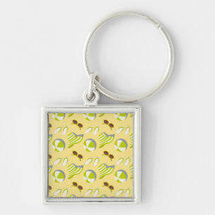 Beach vacay pattern with sunglasses and sun hat ke keychain