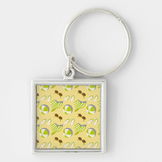 Beach vacay pattern with sunglasses and sun hat ke keychain (Front)