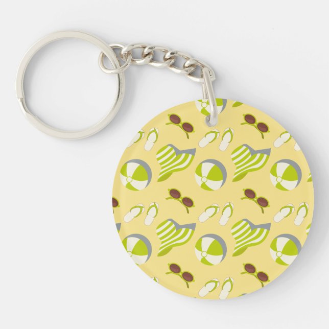 Beach vacay pattern with sunglasses and sun hat ke keychain (Front)