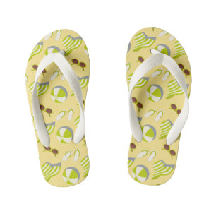 Beach vacay pattern with sunglasses and sun hat kid's flip flops