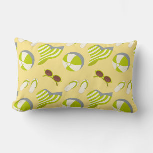 Beach vacay pattern with sunglasses and sun hat lumbar pillow