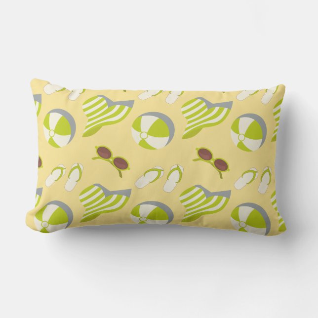 Beach vacay pattern with sunglasses and sun hat  lumbar pillow (Front)