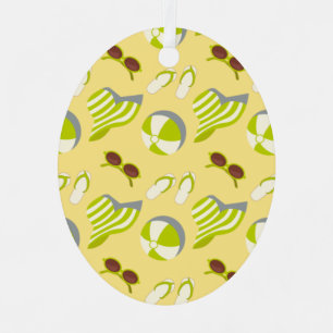 Beach vacay pattern with sunglasses and sun hat metal ornament