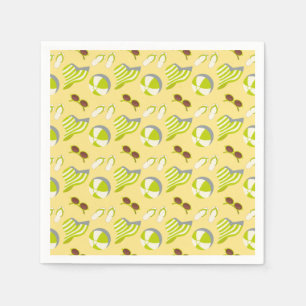Beach vacay pattern with sunglasses and sun hat napkin