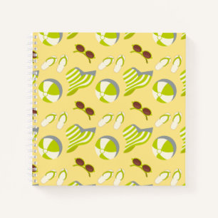 Beach vacay pattern with sunglasses and sun hat notebook