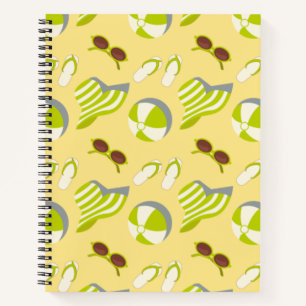Beach vacay pattern with sunglasses and sun hat notebook