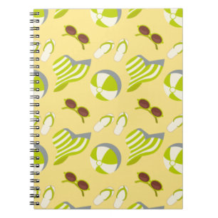 Beach vacay pattern with sunglasses and sun hat  notebook