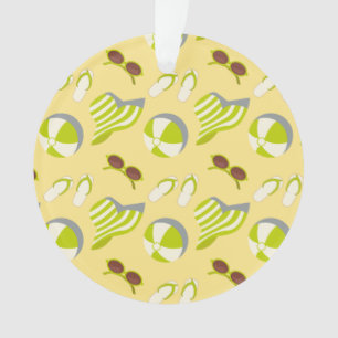 Beach vacay pattern with sunglasses and sun hat ornament