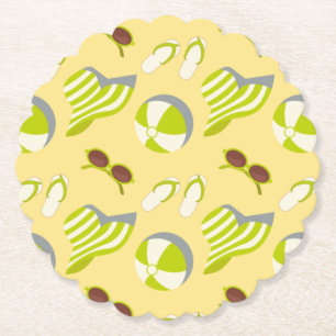 Beach vacay pattern with sunglasses and sun hat paper coaster