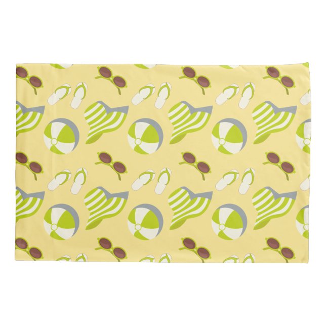 Beach vacay pattern with sunglasses and sun hat pillowcase (Back-Left)