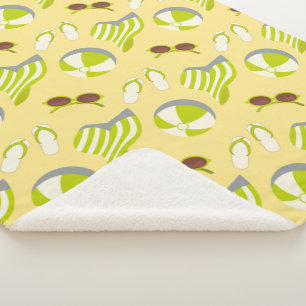 Beach vacay pattern with sunglasses and sun hat sherpa blanket