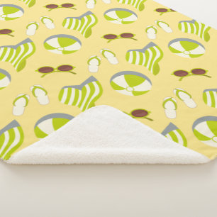Beach vacay pattern with sunglasses and sun hat sherpa blanket