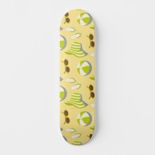 Beach vacay pattern with sunglasses and sun hat skateboard