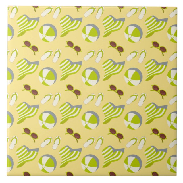 Beach vacay pattern with sunglasses and sun hat  tile (Front)