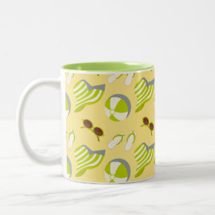 Beach vacay pattern with sunglasses and sun hat  Two-Tone coffee mug
