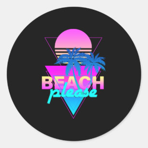 Beach vaporwave retro palm tree &amp; sunset classic round sticker