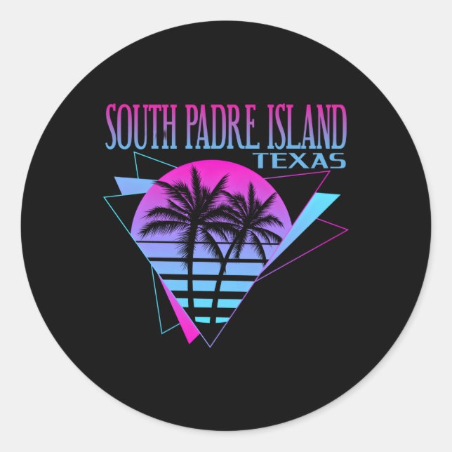 Beach Vaporwave Vacation South Padre Island Classic Round Sticker (Front)