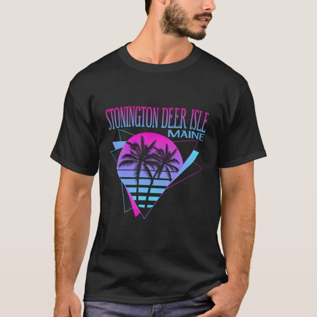 Beach Vaporwave Vacation Stonington Deer Isle T-Shirt (Front)