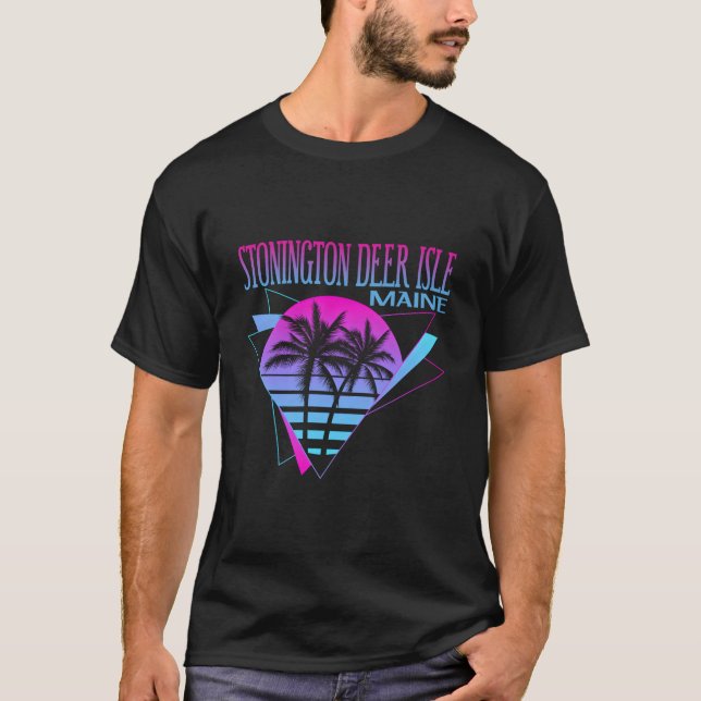 Beach Vaporwave Vacation Stonington Deer Isle T-Shirt (Front)