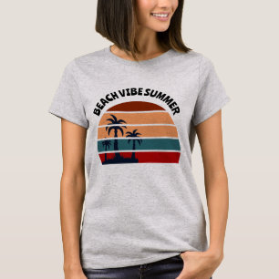  Beach Vibe Summer Women's  Palm Tree Sunset T-Shirt
