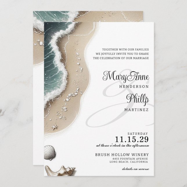 Beach Vibe with Photo Wedding Invitation (Front/Back)