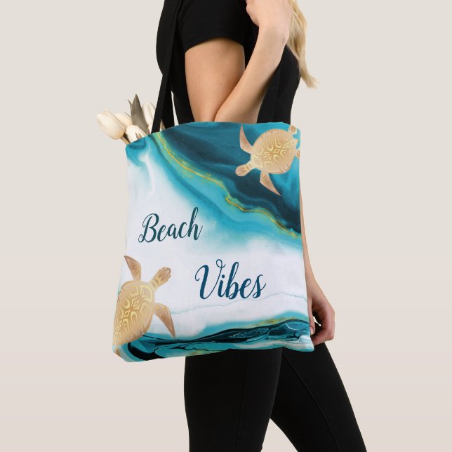 Beach Vibes Elegant Turtles Tote Bag (Close Up)