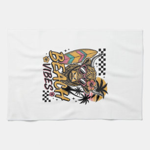 Beach Vibes Highland Cow Summer Vector Art_1 Kitchen Towel