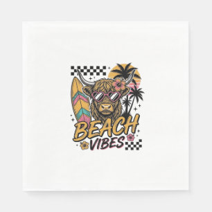 Beach Vibes Highland Cow Summer Vector Art_1 Napkin