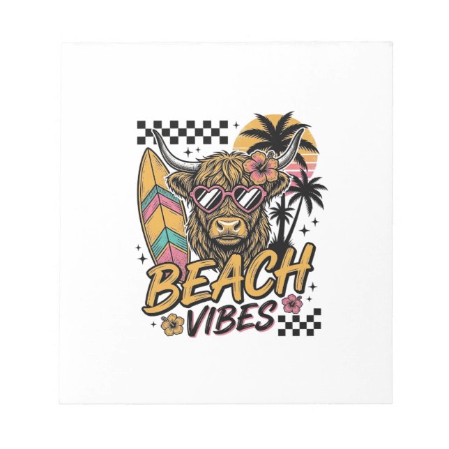 Beach Vibes Highland Cow Summer Vector Art_1 Notepad (Front)