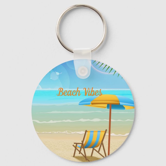 Beach Vibes Keychain, Basic Button Keychain (Front)
