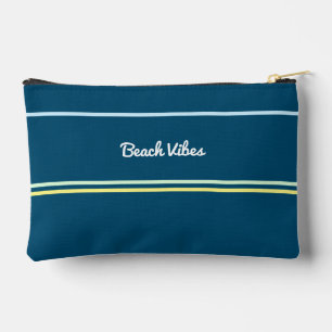 Beach Vibes Navy Blue Ocean Summer Cool Monogram Accessory Pouch