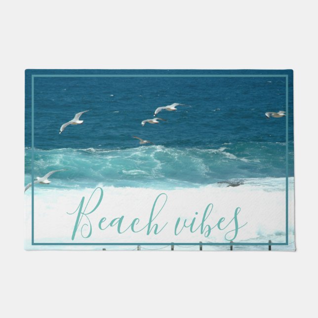 Beach Vibes Ocean Waves Door Mat (Front)