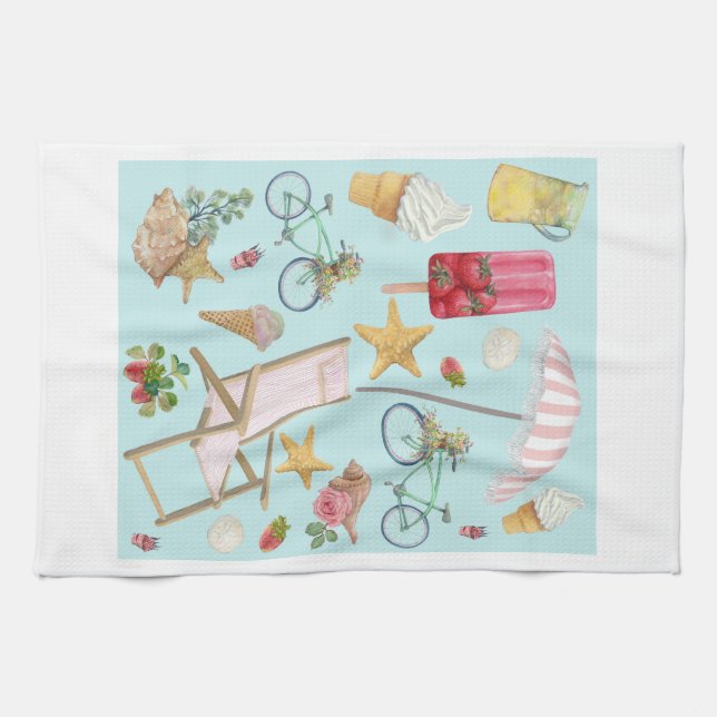 Beach Vibes on Blue Kitchen Towel (Horizontal)
