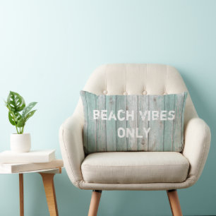 Beach Vibes Only Distressed Cottage Wood Lumbar Pillow