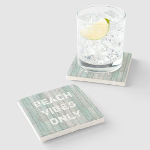 Beach Vibes Only Distressed Cottage Wood   Stone Coaster