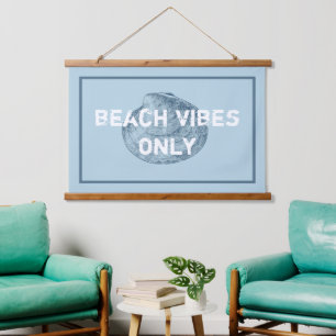 Beach Vibes Only Distressed Font Blue Hanging Tapestry
