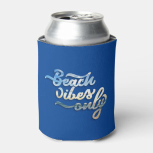 Beach Vibes Only Typography Dark Blue Can Cooler