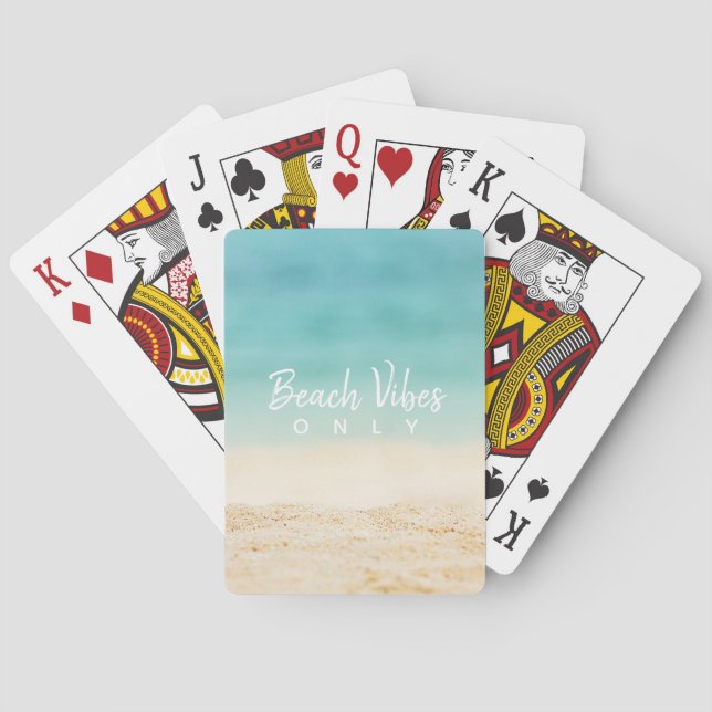 Beach Vibes Only Watercolor Ocean + Beach Playing Cards (Back)
